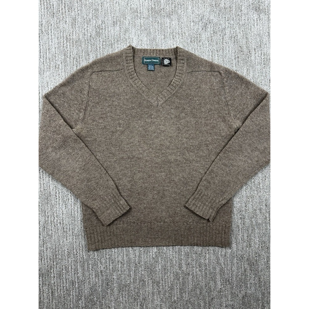 Vtg Kenneth Roberts Shetland Wool Knit Sweater Mens M Beige V Neck Made Jamaica